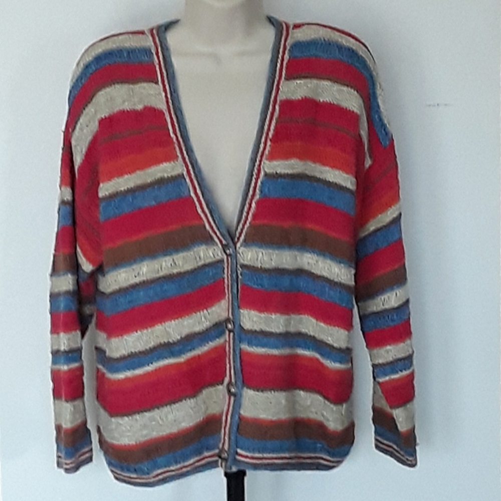 *1993 Sigrid Olsen hand knit ramie/cotton button-down striped sweater